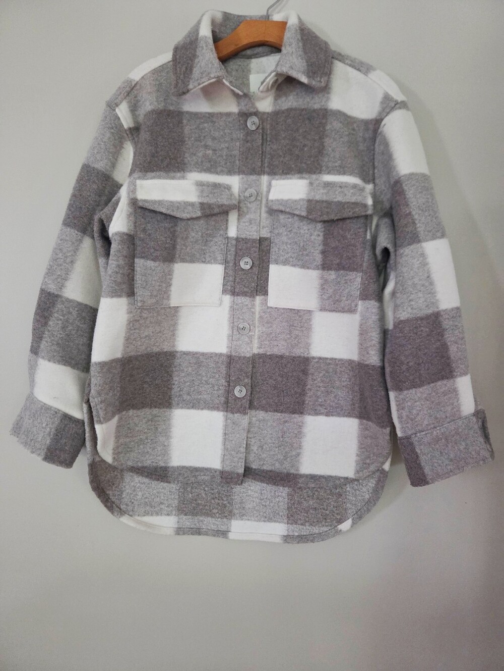 H&M Women's Oversized Plaid Flannel Button Down Shirt Shacket Jacket XS